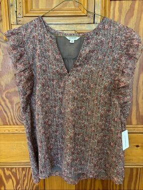 Lucky Brand Floral V-Neck Ruffle Sleeve Blouse